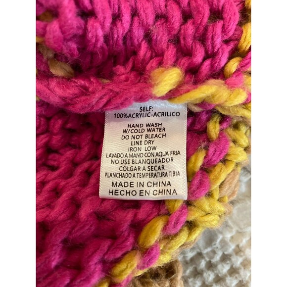 Listicle Hand Knit Sweater Crew Neck Color Block Oversized Large Rust Green Pink - Picture 6 of 8